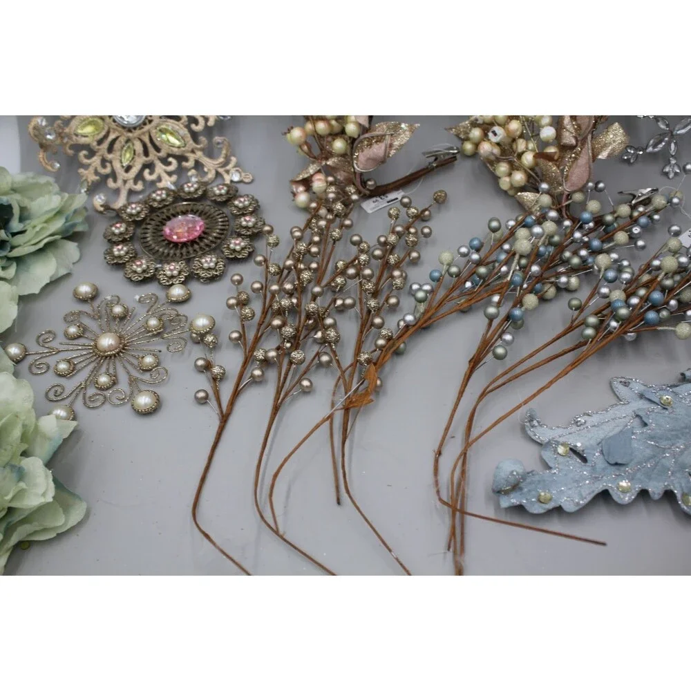 18 Pcs Branches, Flowers, Stems Huge Ornament Lot Vintage-Inspired At Home Magic
